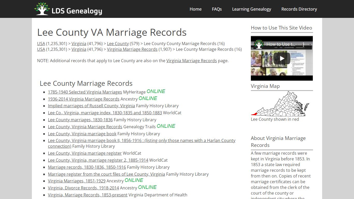 Lee County VA Marriage Records - LDS Genealogy